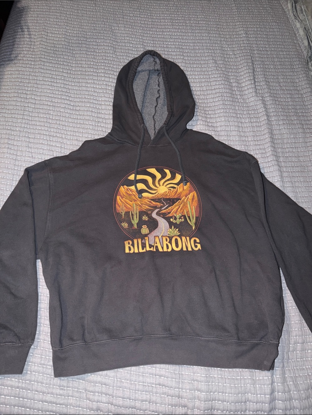 Billabong women’s Charcoal Crewneck Hoodie with Desert Graphic